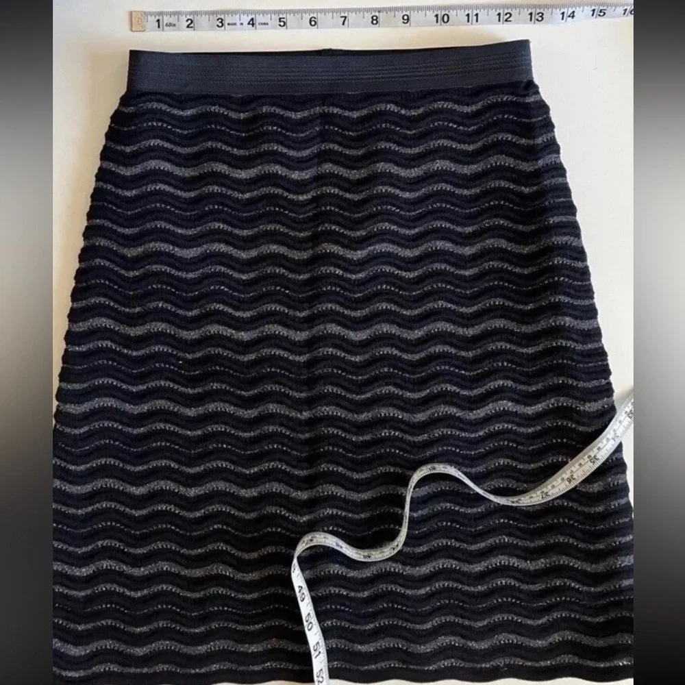 Tory Burch Women's Merino Wool Blend Textured Pencil Skirt Navy‎ Metallic XS